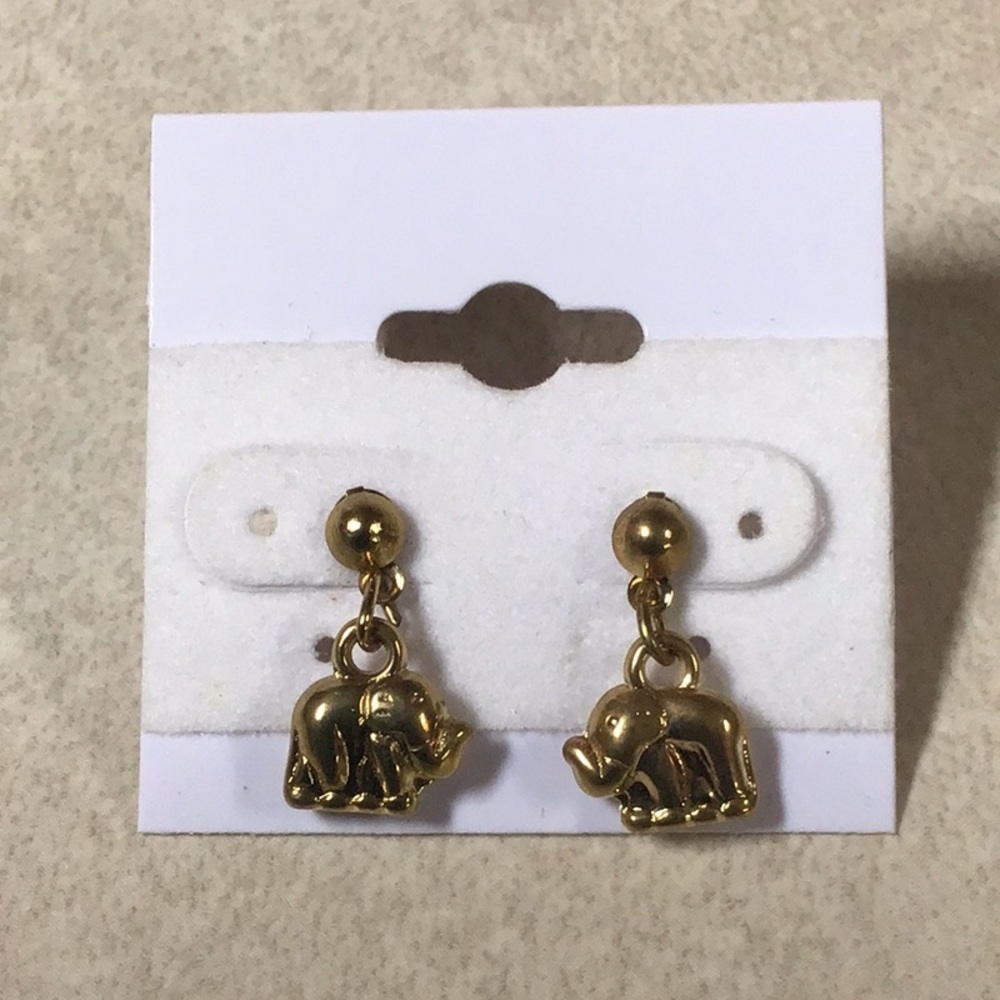 Intricate Gold Tone Dangle Elephant Earrings